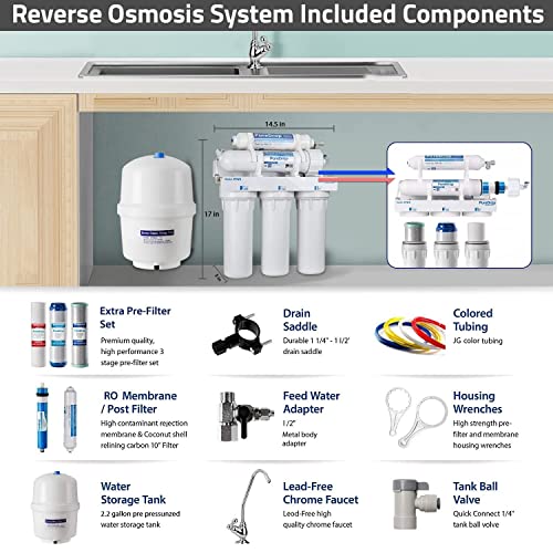 Puredrop Rtw5 5 Stage Reverse Osmosis Ro Water Filtration System With Faucet And Tank - Under Sink Water Filter Plus Extra Pre Filter Set, Tds Reduction, White #TOP6