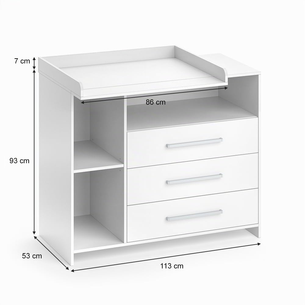 Vicco Cómoda Cambiador Oskar, Blanco, 113 x 100 cm con cajones, Convertible en cómoda Normal Tras retirar el Cambiador