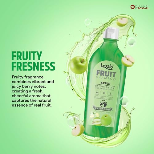 Image of Lozalo Fruit Pet Shampoo 400 ml, Combo Pack of 2x200 ml, Apple,Anti-Fungal, Anti-Itching pH Balanced Paraben Free Conditioning Shampoo for Dogs & Cats of All Breeds,Brightening with Shikakai Extract