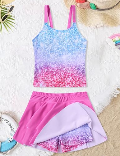 Image of ALISISTER Girls Tankini Swimsuit Two Piece Bathing Suits Summer Beach Swimwear with Shorts for 7-12 Years