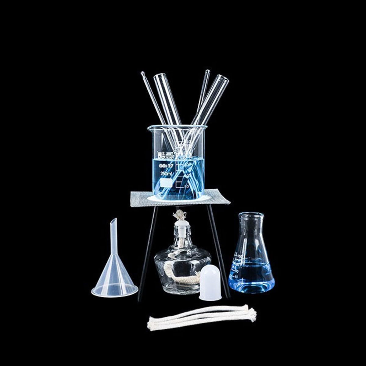 Laboratoryjny zestaw grzewczy, reakcja chemiczna, statyw do lampy alkoholowej, kubek, rura testowa, zakraplacz, wyroby szklane dla uczniów (zestaw B)
