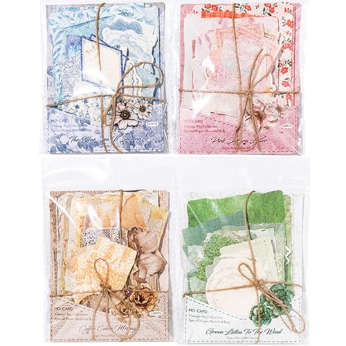 PLUSHCEWT 400 Pcs Scrapbook Paper Kit - Scrapbook Paper Vintage Basic and Versatile Scrapbooking Papers with 4 Themes for Journaling Supplies Card Making DIY & Decorative Craft for Junk Journals