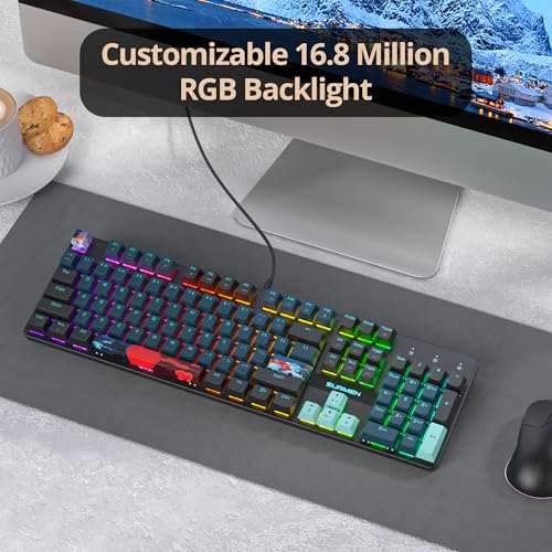Image of Full Size Mechanical Keyboard, Creamy Keyboard with Number Pad, 104 Keys Wired Gaming Keyboard with Red Switch, RGB Backlit for PC Laptop