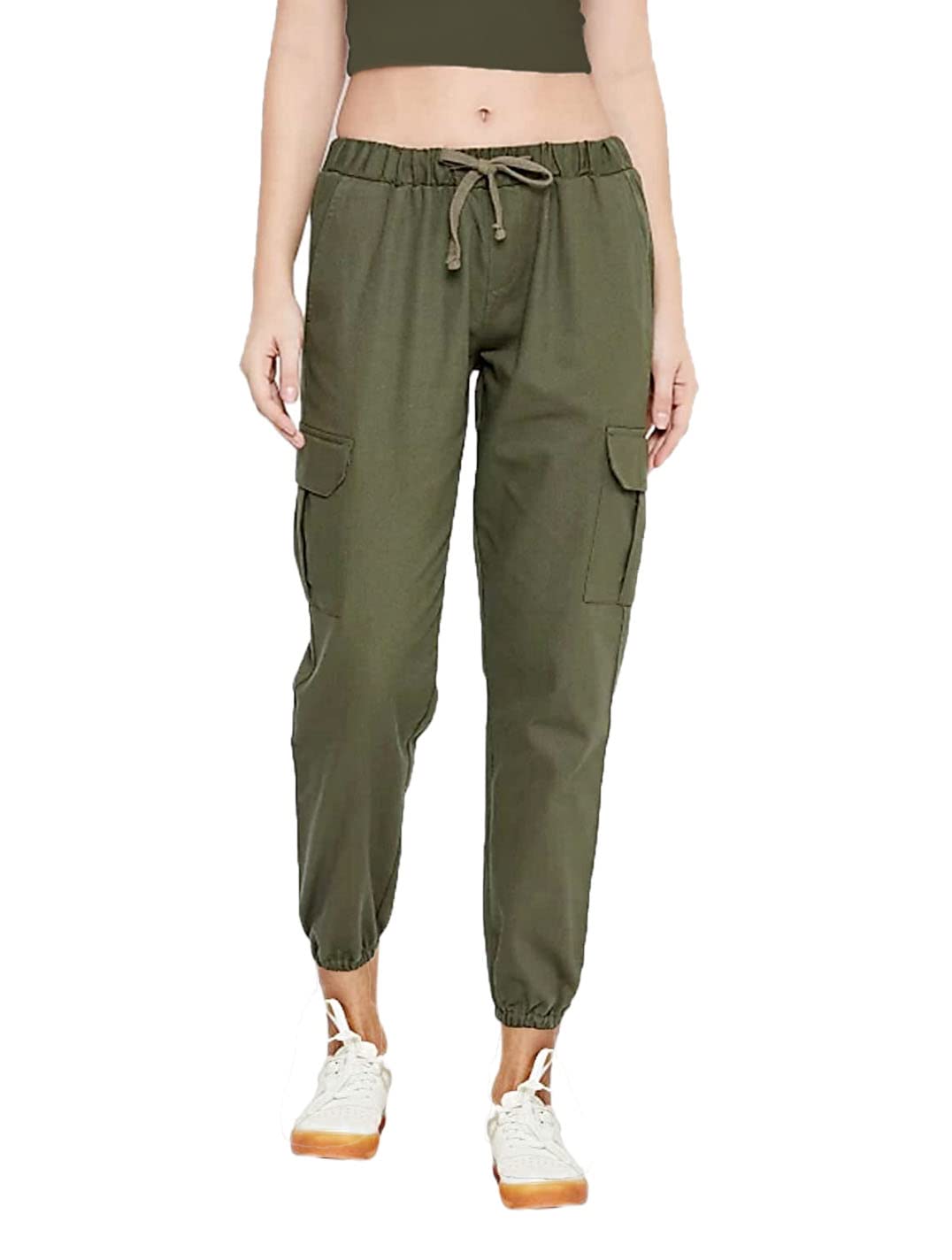 devil Women's Casual Cotton Slim Fit Joggers Track Pants (Dark Green)-picture-16