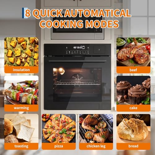 Image of Garvee 24 Inch Electric Single Wall Oven, 2.5 Cu.Ft Built-In Convection Oven 3000W, Convection System with 8 Cooking Modes, 3D surround heating, Smart Touch Control, Triple Glass Door, Black