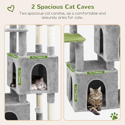 Image of Globlazer Cat Tower for Indoor Cats, Heavy Duty Cat Trees for Large Cats Adult Big Cats Maine Coon Cat Tree Tower with Scratching Post, Extra Large Top Perch, Cat Condos, F61, Light Grey, 61inch