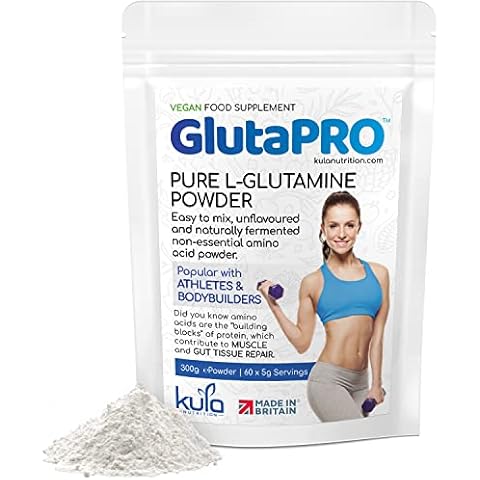 GlutaPRO - Pure L Glutamine Powder (Unflavoured) - 300g (60x 5g Servings) - Vegan Amino Acid Food Supplement for Muscle Growth, Repair and Recovery - Restore Gut Tissue and Support Digestive Health Cover