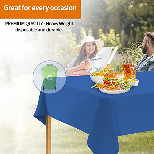 Image of Party Dimensions Blue Disposable Plastic Tablecloth for Rectangle Tables (48 Pack) Premium Decorative Table Cloths for Parties, Events & Weddings, Indoors & Outdoors, 54 x 108 inches