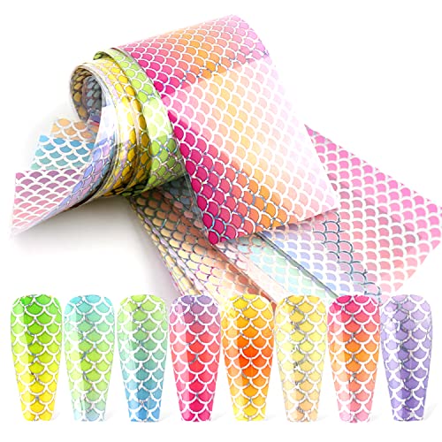 Tyuimhx TYUIMHX-139 Fish Scales Nail Art Foils Transfer Stickers Colorful Holographic Laser Nail Foil Sticker Decals Mermaid Line Designs Nail Supplies cover
