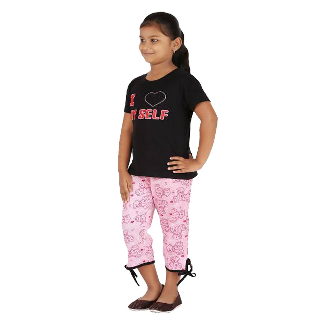 FICTIF Kid Girl's Top & Capri Set (2FG303ILRB Black&Pink,Light Blue&Dark Blue Capri Set) Pack of 3 (5-6 Years) 1
