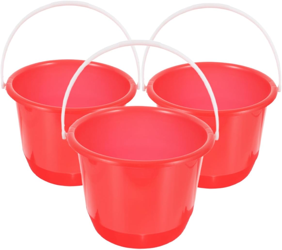 GLEAVI 3pcs Plastic Buckets with Handles for Red Storage Container for Cleaning and Car Wash Portable Ergonomic Design for Effortless Transport