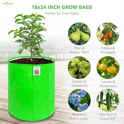 Image of Anandi Green's HDPE Uv Protected 260 GSM Round Green Colour Plants Grow Bags Suitable for Terrace and Vegetable Gardening Size 18x24 Pack of 2