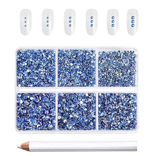 Image of Beadsland Flatback Rhinestones, Light Sapphire, 7200pcs Mixed 6 Sizes