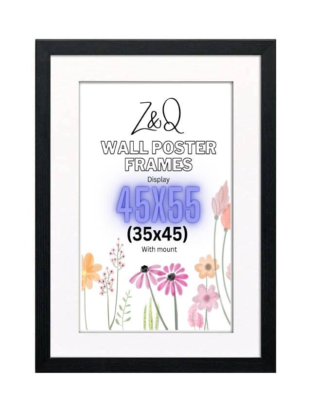 Z&Q Black Picture Frame with White Mount 45x55cm (35x45cm) Print Wall Poster Frame - Portrait and Horizontal Wall Hooks Photo Frame for Display Pictures-Jigsaw Puzzle-Art Work
