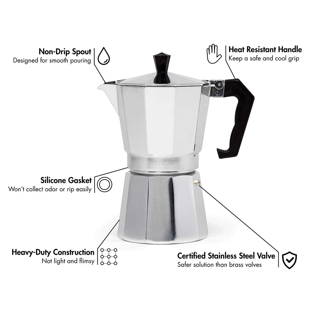 Caffettiera in Alluminio per Moka, Espresso, bollitore per caffè, Cafetera, casa, Esterno (9 tazze/450 ml) (Un Colore, 6 tazze/300 ml)