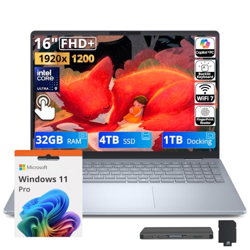 Image of Dell Plus 16 inch FHD+ Touchscreen Laptop, Intel Core Ultra 9 288V, 32GB RAM, 5TB Storage(4TB SSD+1TB Docking Station), Intel Arc Graphics, Backlit Keyboard, Fingerprint, Copilot+ PC, Win 11 Pro, Blue