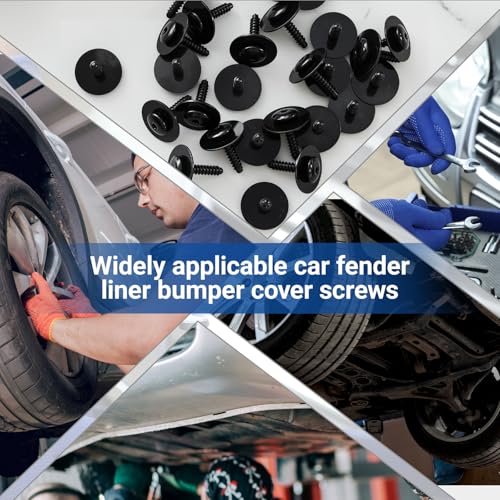 Image of 50 Pcs Fender Liner Screws Compatible with Gm 11548270, Wheel Splash Shield Bumper Cover Fastener Kit Replacement Bolt Screws for Inner Fender Air Deflector Grille Panel Automotive Repair Clips