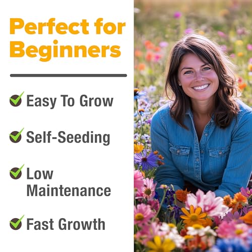 Image of HOME GROWN Premium Wildflower Seeds Bulk Mix | 89,000+ Non-GMO Native Perennial Flower Seed for Planting | 23 Varieties for Bees, Butterflies & Birds | Full Sun & Shade | 2 oz