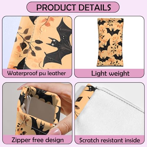 Image of 2 PCS Glasses Case Eyeglass Sunglasses Pouch Squeeze Portable Bag Soft Leather with Cleaning Cloth Women Men Girls