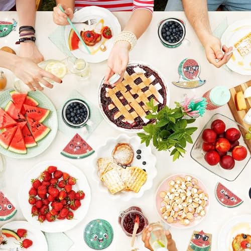 Image of 9 Pcs Watermelon Shaped Diamond Painting Coasters Set - Irregular Shaped Diamond Art Drink Coasters with Holder, Summer Irregular Fruit Slice Drink Coasters for Table Decor Coffee Tea Cup