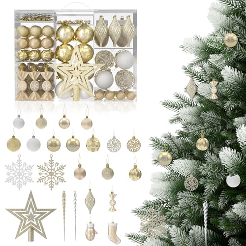 HENGMEI Weihnachtskugeln 138tlg Set Christbaumschmuck Kunststoff mit...