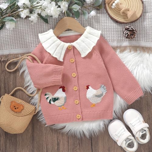 Toddler Girl Sweater Cardigan Knit Sweaters Long Sleeve Button Lapel Knitwear Embroidery Warm Outerwear Fall Winter Clothes4
