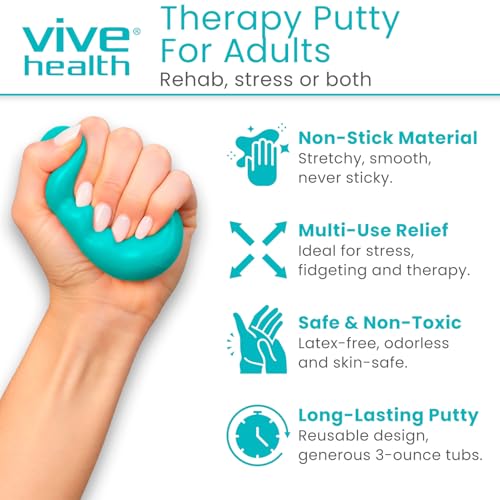 Vive Therapy Putty, Occupational Hand Tools (2 Pack) - Sensory Stress Relief - for Physical Exercise, Finger Pain, Grip Strength, Rehab, Arthritis, Adults, Forearms, Fidgeting, Motor Skills - Thumbnail 2