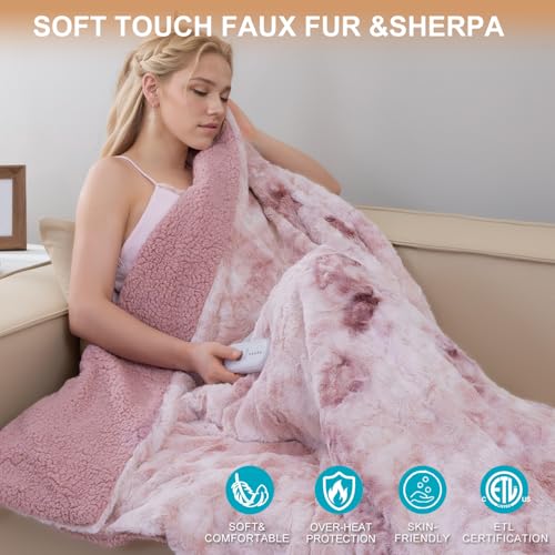 Dowin Heated Blanket Queen Size,Faux Fur Electric Blanket 84x90Inch,Pink - image 6