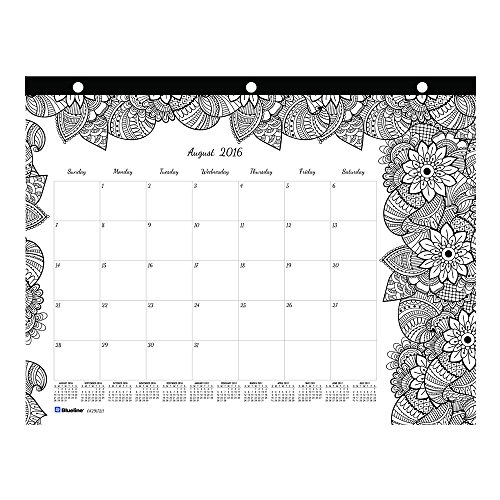 Blueline 2017 Academic Monthly Coloring Mini Desk Pad, Botanica, August to July, 11 x 8.5 inches (CA2917211-17)