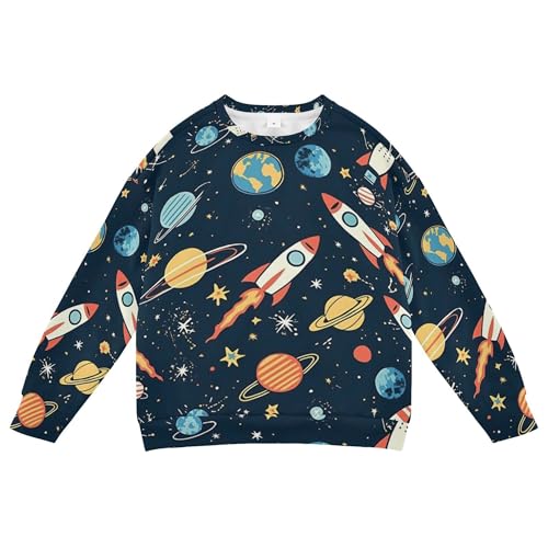 JUNZAN Cartoon Space ROCKETS with Planets Star Little Boys Sweatshirt Hoodie Long Sleeve Outerwear for Kids Athletic 4T