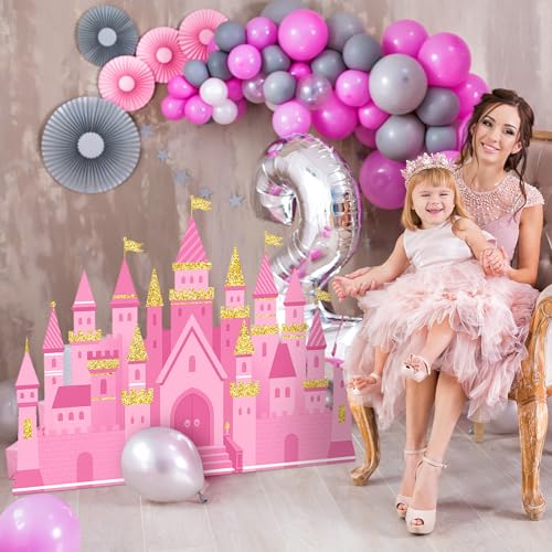 Geelin 47" Princess Castle Cardboard Cutout Stand up Pink Princess Birthday Party Decoration Life Size Photo Booth Props for Girl Themed Birthday Backdrop Background Party Supplies — view 6