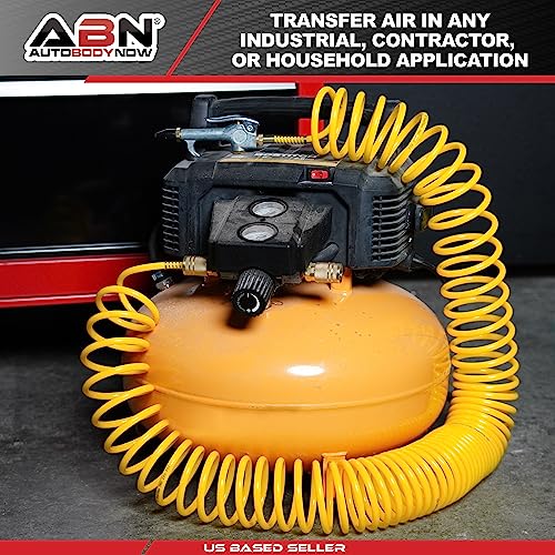 ABN Recoil Hose, 1/4in x 50ft – Portable Polyurethane Coil Hose for Air Compressor, Nailer, Sprayer, Staple Gun
