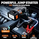 6000A Jump Starter with Air Compressor, Portable Car Battery Jumper Starter (10.0 Gas/8.5L Diesel) with 160PSI Tire Inflator, Smart Display, Portable Jump Box, 600LM Flashlight, Emergency Light