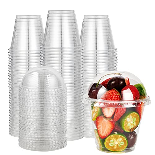 Lilymicky 200 PACK 9 oz Clear Plastic Cups With Dome Lids, Crystal Clear Dessert Cups for Ice Cream, Latte, Cold Drinks