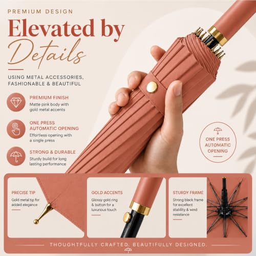 Image of Extra Large 24 Ribs Golf Umbrella - Automatic Open Long Handle, Heavy Duty Windproof Double Canopy, Waterproof & UV Protection Stick Umbrella for Men & Women 1pc