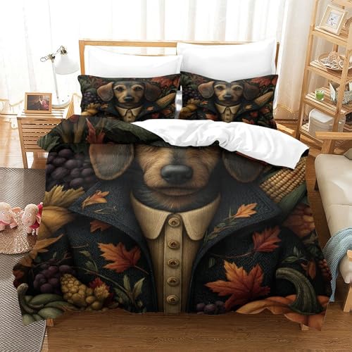Housse de couette chien vintage 135x200 parure lit microfifbre