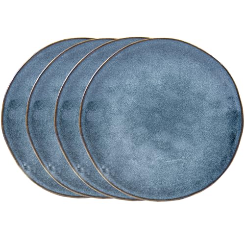 Sänger | Speiseteller Set Darwin 4 tlg, Teller Set 4 Personen, Steingut Plates Set, Essgeschirr, Teller Modern Handmade, Essservice in Blau | PREMIUM COLLECTION