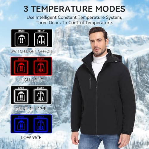 Men's 3-in-1 Heated Jacket with Battery, Waterproof Windproof Detachable Soft Shell Heated Jacket Coat for Winter4