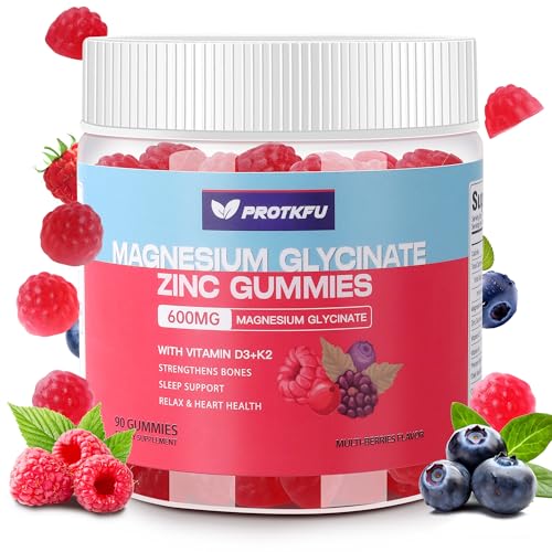 90 CT Magnesium Glycinate Gummies 600mg (75mg Elemental Magnesium) Sugar Free Magnesium Supplement w/Zinc & Vitamin D3 for Adults Vegan Non-GMO Magnesium Gummies for Bone Muscle & Nerve Health