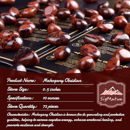Image of Polished Mahogany Obsidian Crystal Stone Set - 72 Pcs Handpicked Tumbled Gemstones Rocks Quartz, Pebbles for Reiki, Chakra, Healing, Home Decor, 0.5 inch - 10 oz Mahogany Obsidian