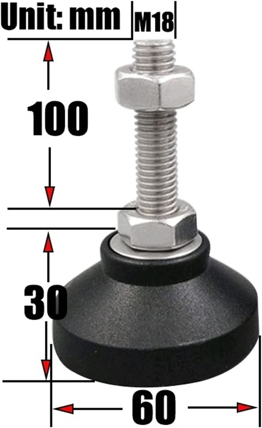 KETTEL 4-Piece Set of Leveling Feet, Adjustable Furniture Levelers, Rubber Leveling Feet, Furniture Threaded Feet, for Mechanical Equipment and Machine Tools (Color : D60*M24*150mm)