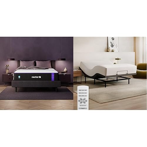 Nectar Full Adjustable Base & 13” Premier Mattress - Head & Foot Incline - Medium Firm Gel Memory Foam - Dual Action Cooling - Wireless Remote - 3 Massage Settings - 365-Night Mattress Trial