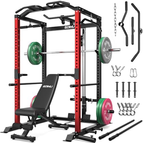 Image of C1-V4 Power Cage, 2000LBS Squat Rack with LAT Pulldown, Multi-Function Weight Cage Strength Training Machine, Workout Cage with More Attachments for Home Gym Garage