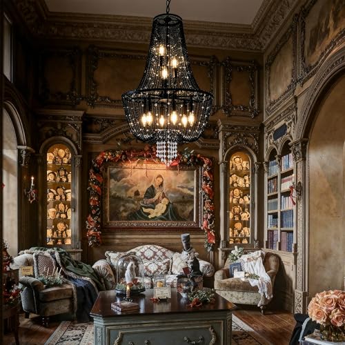 TOCHIC Black Crystal Chandelier 23.6'' D, 9 Lights Modern Gothic Style Chandeliers Lighting with Metal Iron Chain Tassel for Living Room, Dining Room, Bedroom, Kitchen, Foyer, Hallway, Staircase TOCHIC Black Crystal Chandelier 23.6'' D, 9 Lights Modern Gothic Style Chandeliers Lighting with Metal Iron Chain Tassel for Living Room, Dining Room, Bedroom, Kitchen, Foyer, Hallway, Staircase