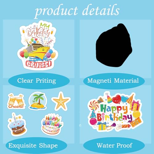 Image of 17 Pcs Large Birthday Funny Carnival Cruise Door Magnetic Decorations, Reusable Navigation Cruise Door Magnets Funny Door Magnets for Carnival Cruise Ship Cabin Fridge Car Computer