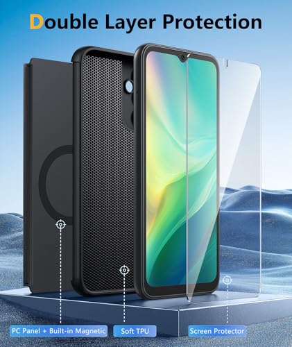 Image of FNTCASE for Galaxy A14-5G Phone Case: Samsung A14 5G Magnetic Cover [Fit for Magsafe] with Screen Protector, Anti-Slip Textured, TPU+PC Dual Layer Shockproof, Military Grade Drop Protection (Black)