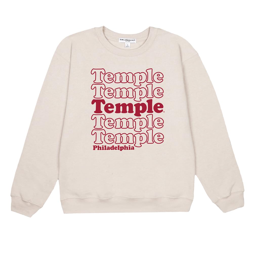 Suburban Riot Temple University Official Stacked Spirit Willow Women's Long Sleeve Fleece Sweatshirt