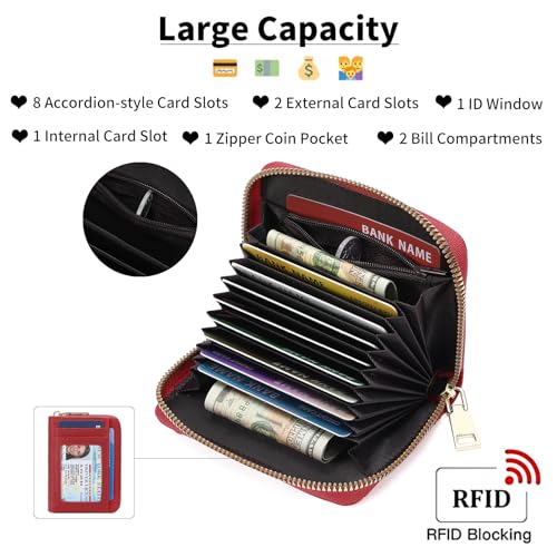 Image of GAEKEAO Wallet Women RFID Blocking Leather Small Compact Zip-Around Credit Card Holder with ID Window & Zipper Pocket