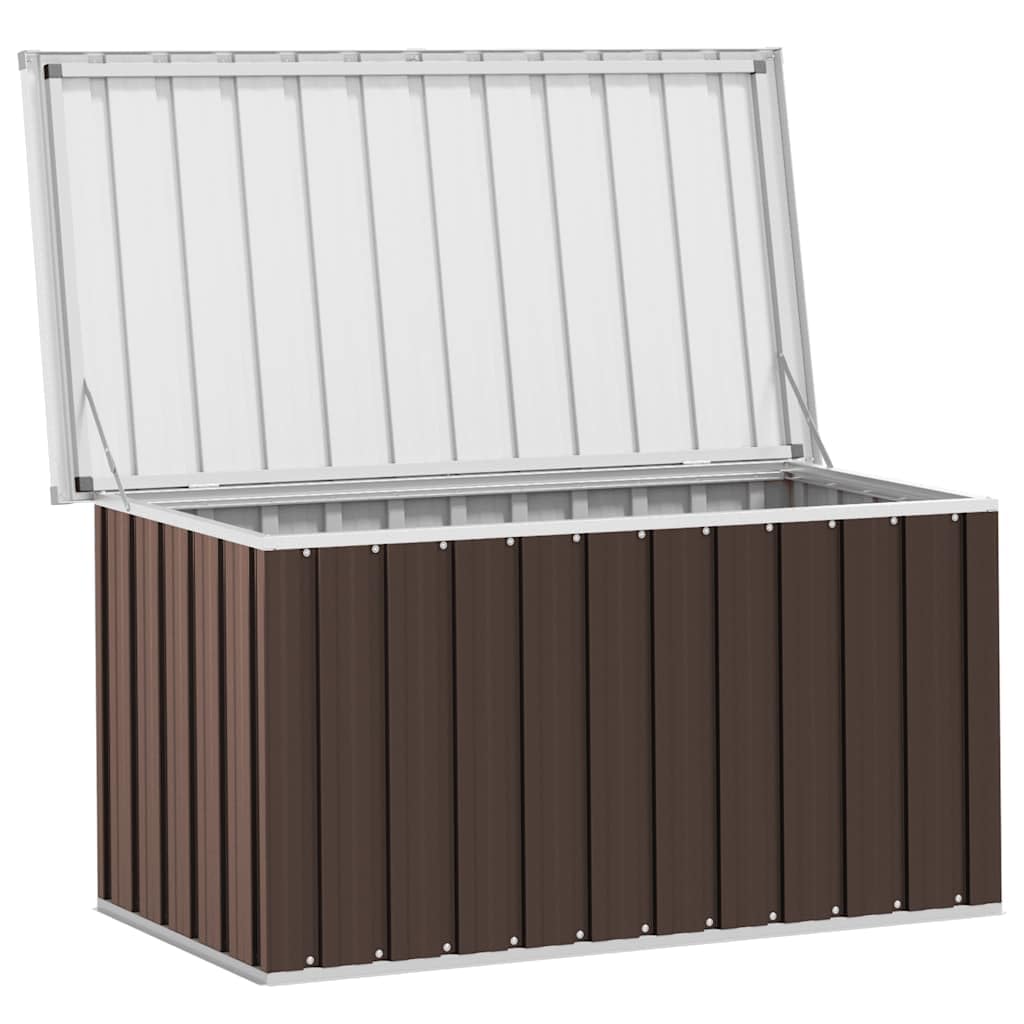 Contenitore da giardino marrone in acciaio zincato, 129 x 67 x 65 cm, con coperchio impermeabile, resistente alle intemperie, richiudibile, con funzione di seduta, per balcone, terrazza e