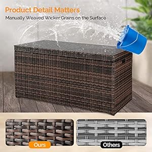 VINGLI Upgraded Version 132 Gallon Outdoor Storage Box, Patio Rattan Deck Box, Wicker Storage Bench for Indoor, Outdoor, Pool, Balcony, Yard, Garden, Brown VINGLI Upgraded Version 132 Gallon Outdoor Storage Box Patio Rattan Deck Box Wicker Storage Bench for Indoor Outdoor Pool Balcony Yard Garden Brown